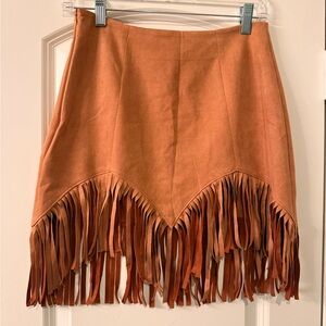 Fringed Faux Suede Tan Skirt